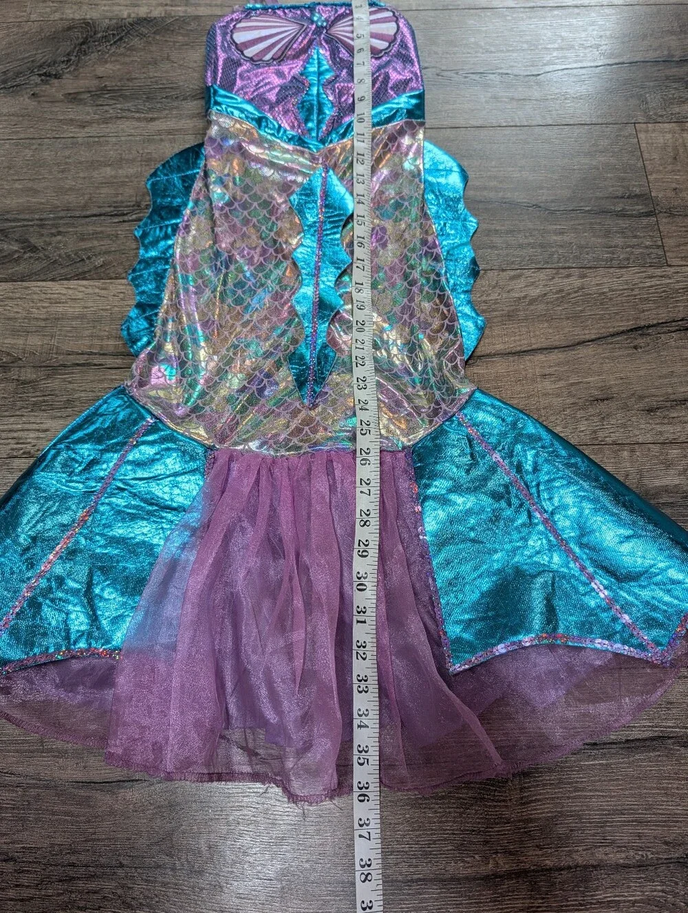 Kids Mermaid Halloween Costume Dress Up Cosplay Seashell Shimmery Teal & Purple